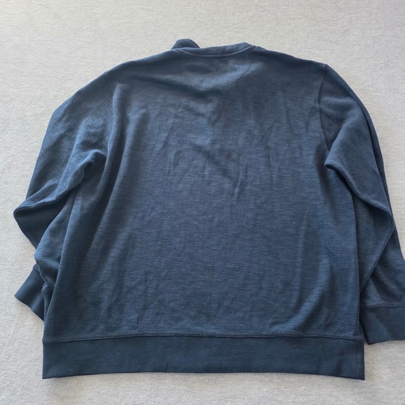 Orvis Mens XL Navy Blue Textured Quarter Zip Pullover Sweater Fish Logo - Picture 6 of 8